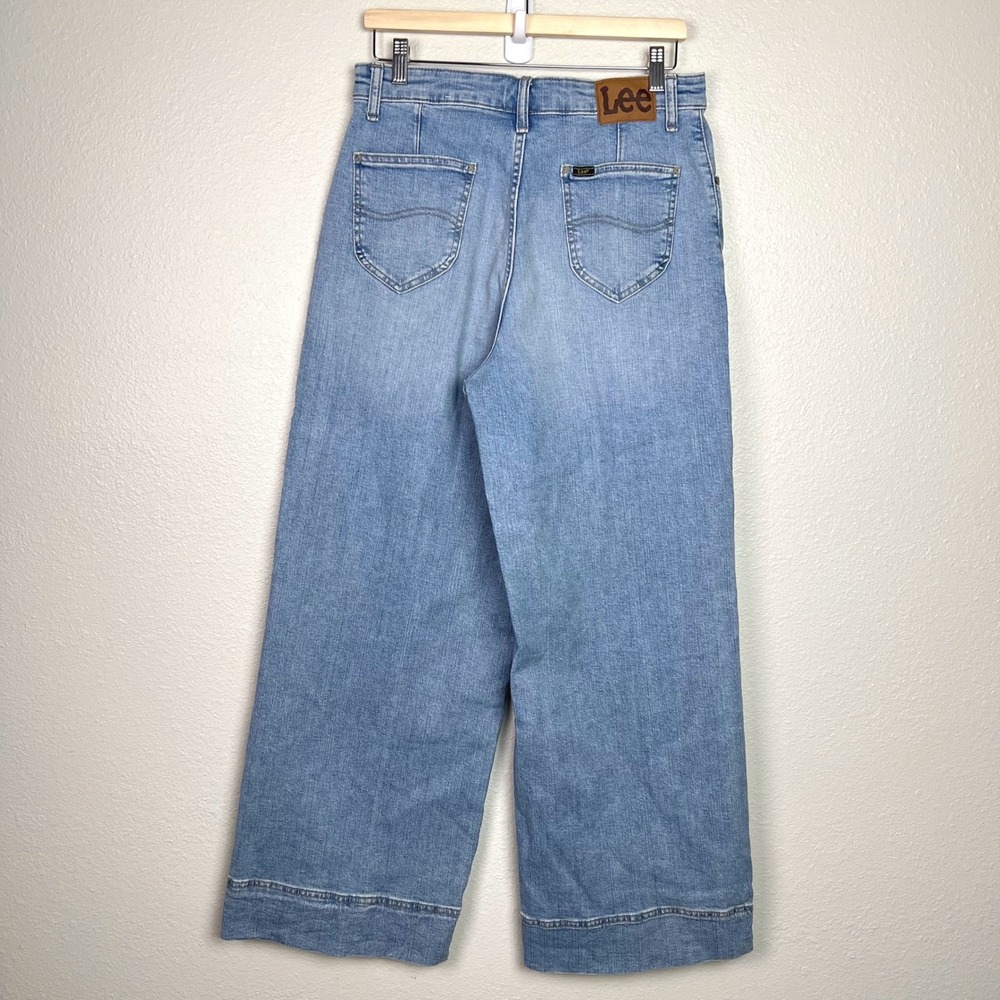 Lee Womens High Rise Wide Leg Jeans Light Wash Blue Size 12 Short Denim - Picture 6 of 9